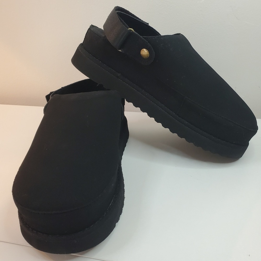 Black Platform Clogs with Adjustable Heel Strap Serrated Sole Womens 8 24SE7 - Picture 8 of 8